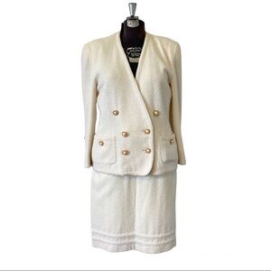 Vintage ESCADA Suit Skirt Blazer Cream Alpaca Wool Boucle Old Money Womens M / L